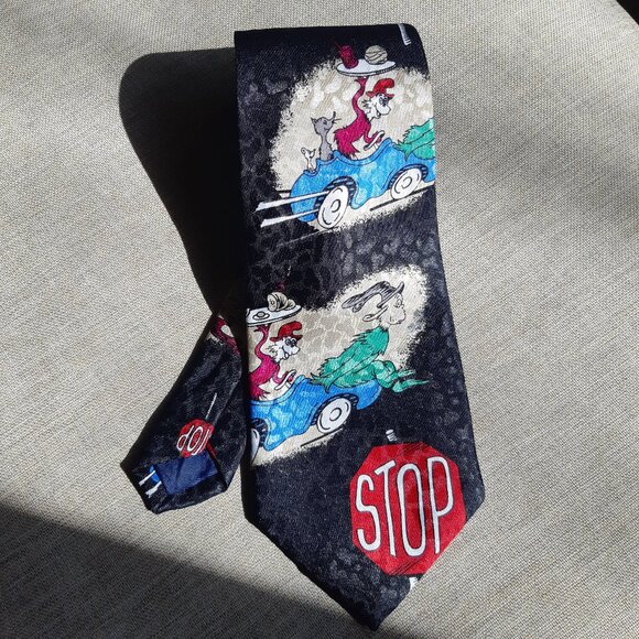 City One Necktie Dr. Seuss Green Eggs & Ham Stop Sign Vintage Novelty Tie - Picture 1 of 3